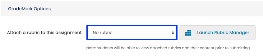 Moodle - Turnitin Assignment - Grademark Options - Attach a Rubric Dropdown